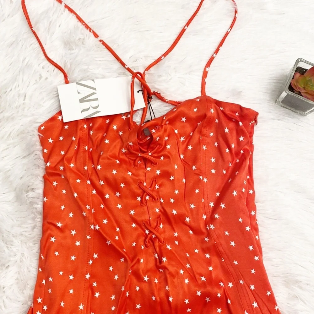 NWT ZARA | Red white stars print bodysuit top women’s Small - Picture 5 of 9